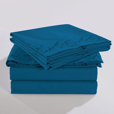 NO Filling Elegant and Modern Scroll Flowers Embroidered Sheet Set 4pcs 100% Polyester