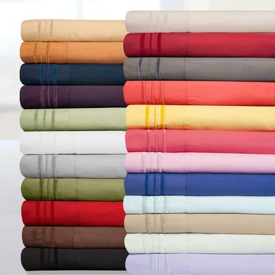 Embroidery 1800 Thread Count 100% Microfiber Sheet Set 3/4pcs for All-Season Sleeping