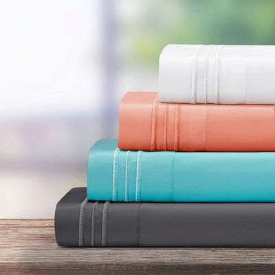 Super Soft 200TC Microfiber Embroidery Sheets Set for Deep Pockets and Fade Resistance
