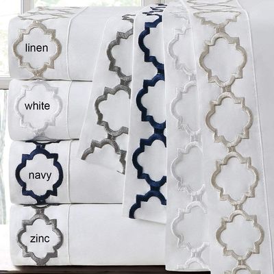 Super Soft Microfiber Embroidered Bedroom Sheets Set Full Size 4pcs Cooling and Breathable