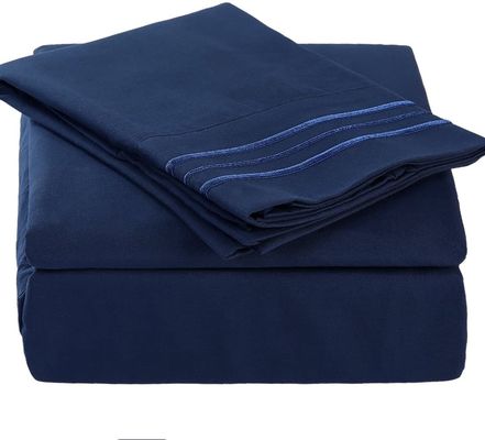 Get a Restful Sleep with 4PCS Brushed Microfiber Sheet Set Featuring 3-Line Embroidery
