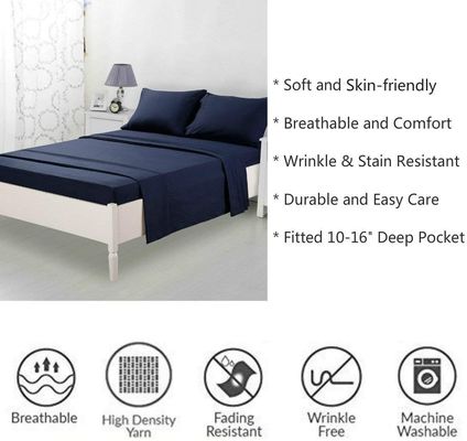 Get a Restful Sleep with 4PCS Brushed Microfiber Sheet Set Featuring 3-Line Embroidery