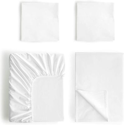 4 Piece 100% Cotton Luxury Soft Breathable Deep Pocket Bed Sheet Set with Portable