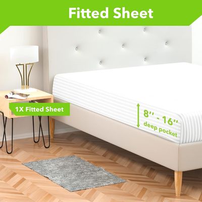 500 Thread Count 100% Cotton Fitted Sheet Sateen Weave Damask Striped Bedroom Essential