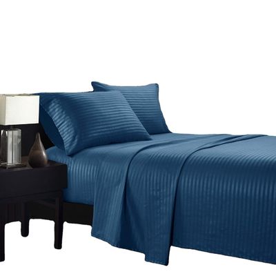Satin Stripe 90GSM Microfiber Extra Soft Luxury Bed Sheets Set 3pcs 4pcs Navy Deep Pocket