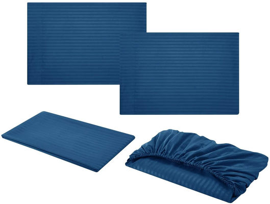 Satin Stripe 90GSM Microfiber Extra Soft Luxury Bed Sheets Set 3pcs 4pcs Navy Deep Pocket