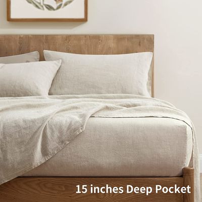 Queen Size Stone Washed French Linens Bedding Set of 4 100% Pure Flax Linen Europe Style