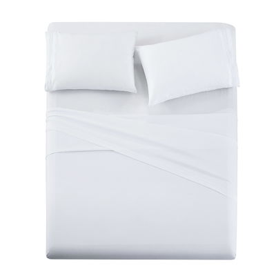Poly Cotton 300tc Hotel White Embroidered Bed Sheet Quilt Cover Pillowcase Set