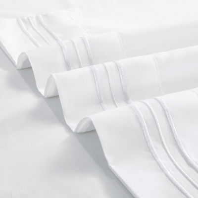 Poly Cotton 300tc Hotel White Embroidered Bed Sheet Quilt Cover Pillowcase Set