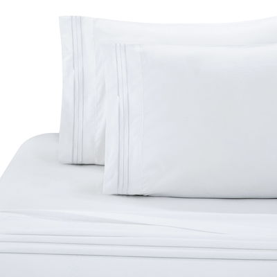 Poly Cotton 300tc Hotel White Embroidered Bed Sheet Quilt Cover Pillowcase Set
