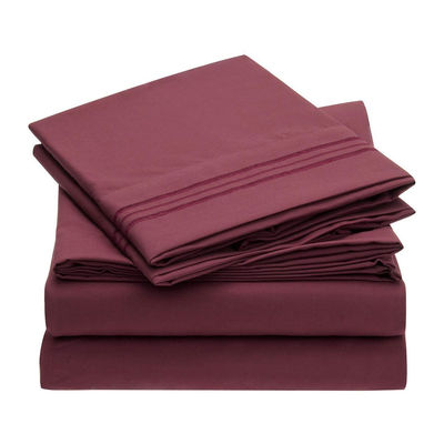 80gsm Microfiber Three Lines Embroidery Bed Sheet Set 4pcs for Bedroom