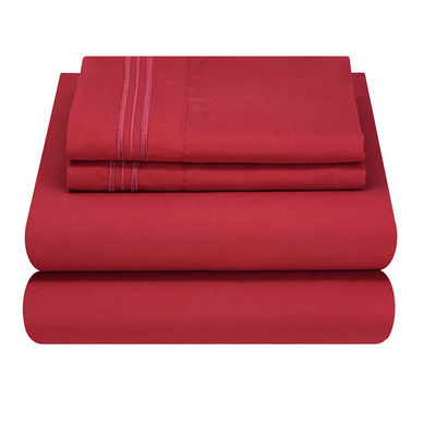80gsm Microfiber Three Lines Embroidery Bed Sheet Set 4pcs for Bedroom
