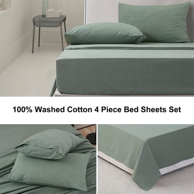 Non-Filling 100% Washed Cotton 4 Piece Bed Sheets for a Relaxing Sleep