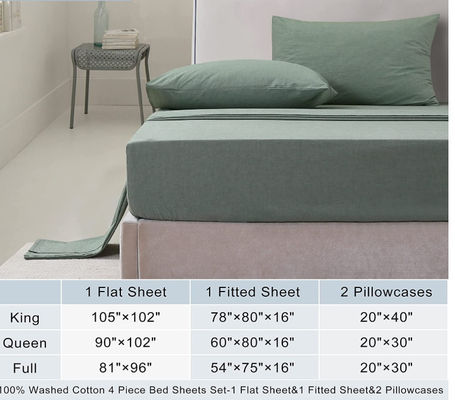 Non-Filling 100% Washed Cotton 4 Piece Bed Sheets for a Relaxing Sleep