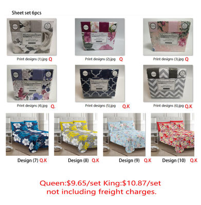 200TC 10 Different Designs 100% Polyester Print Microfiber Fabric Bedding Sheet Set 6pcs