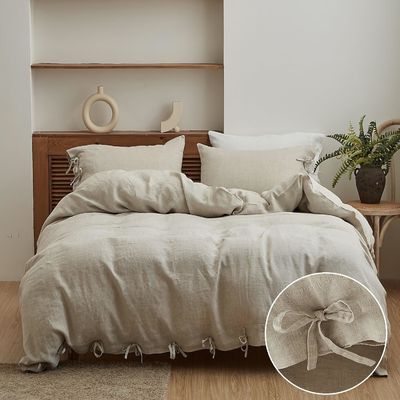 Solid Color 100% Linen Duvet Cover Set 3pcs Customizable Design