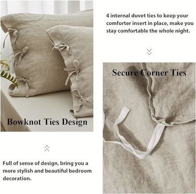 Solid Color 100% Linen Duvet Cover Set 3pcs Customizable Design