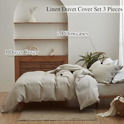 Solid Color 100% Linen Duvet Cover Set 3pcs Customizable Design
