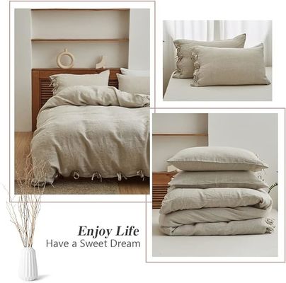 Solid Color 100% Linen Duvet Cover Set 3pcs Customizable Design