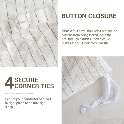 100% Pure Linen Duvet Cover Set 3Pcs Striped Washed Natural Flax Bedding Set