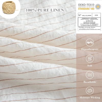 100% Pure Linen Duvet Cover Set 3Pcs Striped Washed Natural Flax Bedding Set