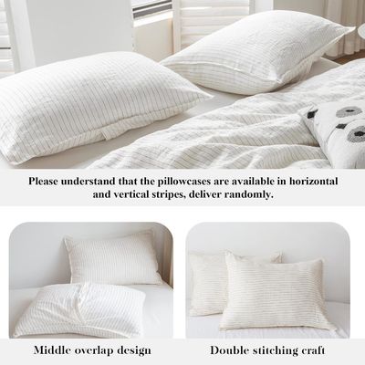 100% Pure Linen Duvet Cover Set 3Pcs Striped Washed Natural Flax Bedding Set